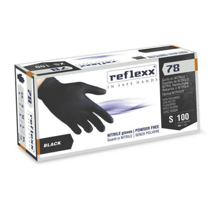 Guanti in Nitrile Nero Senza Polvere 78 - Reflexx