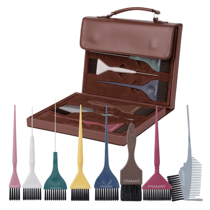 n.8 Pennelli per Tinta Capelli con Custodia in Ecopelle