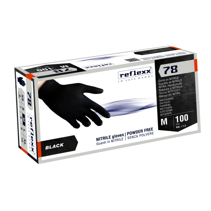 Guanti in Nitrile Nero Senza Polvere 78 - Reflexx